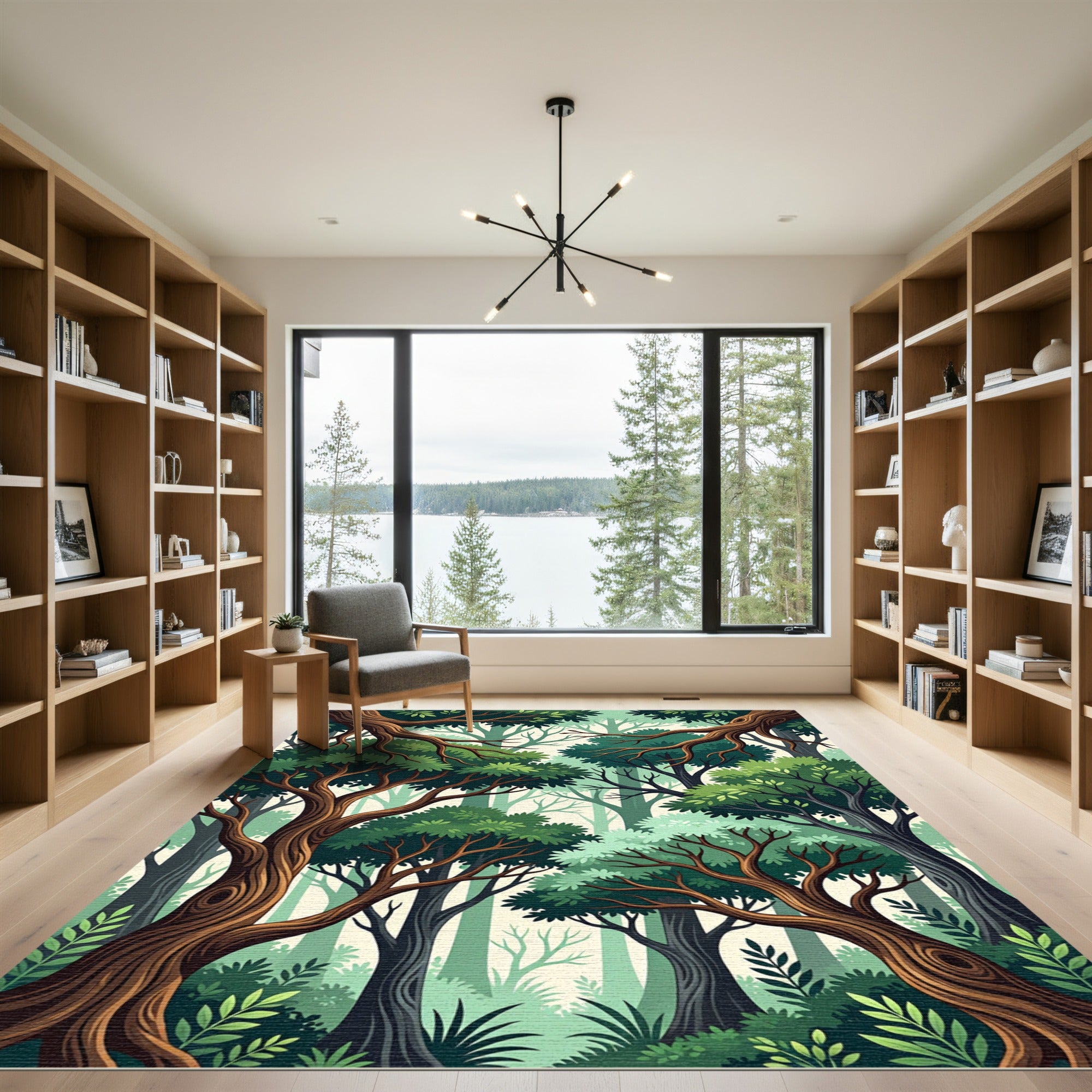 Lush Green Forest Canopy Art Illustration Rug