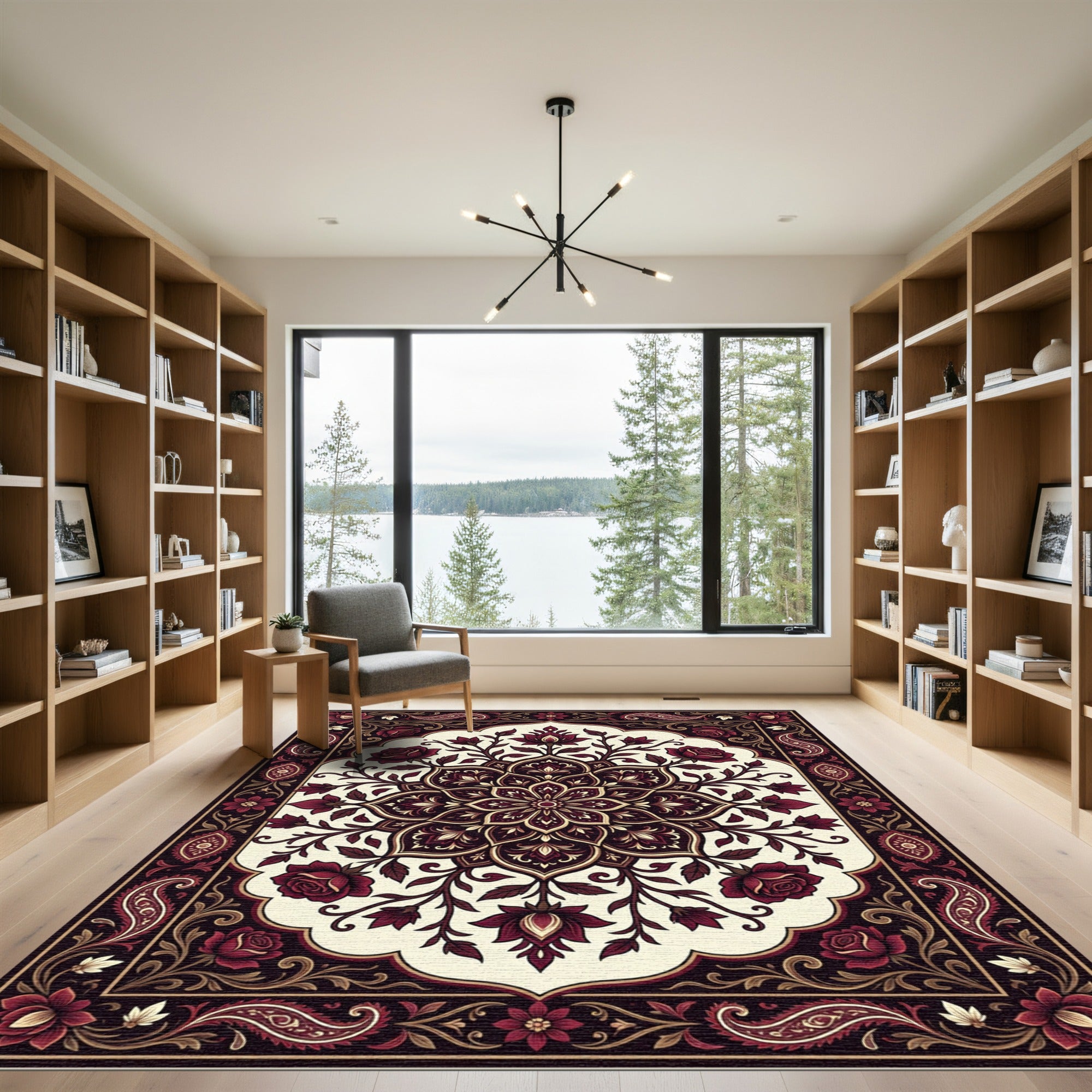 Burgundy Crimson Floral Paisley Medallion Rug