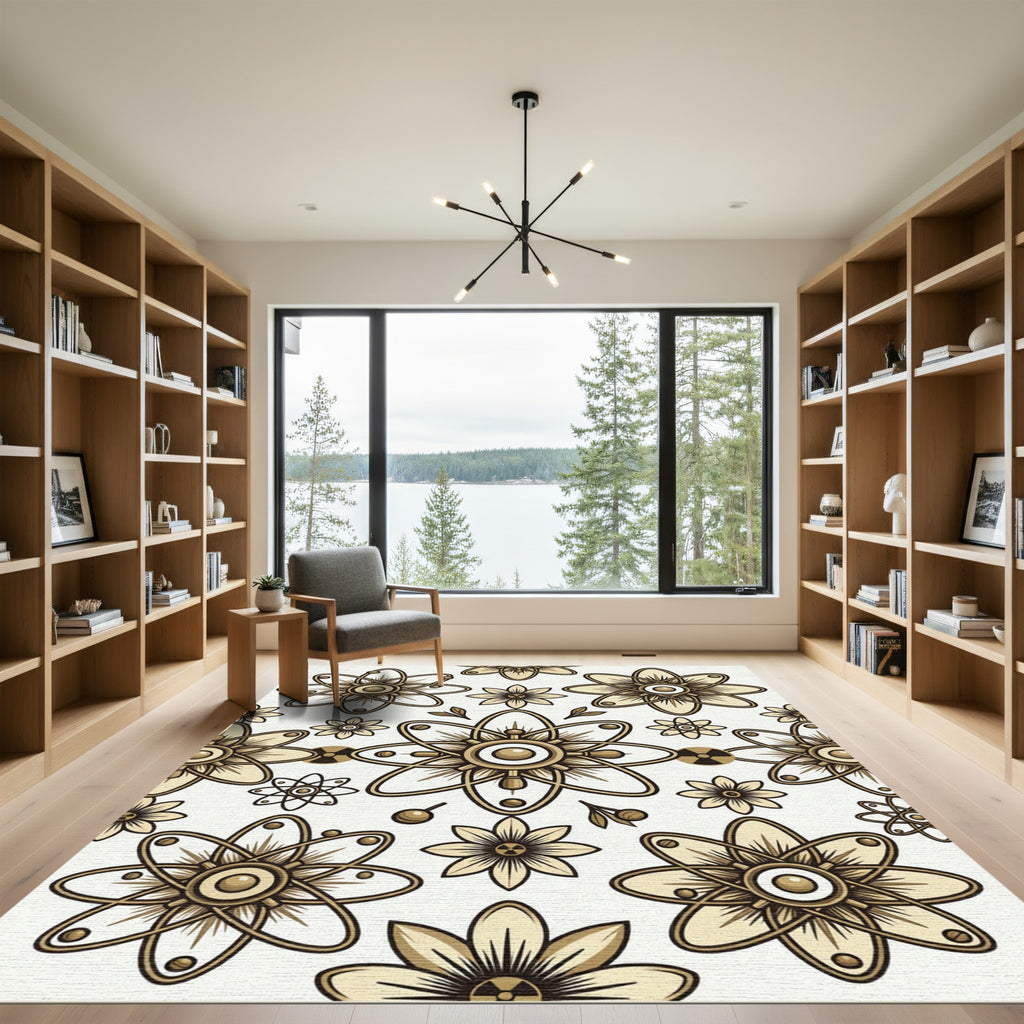 Golden Atomic Floral Symmetry Rug