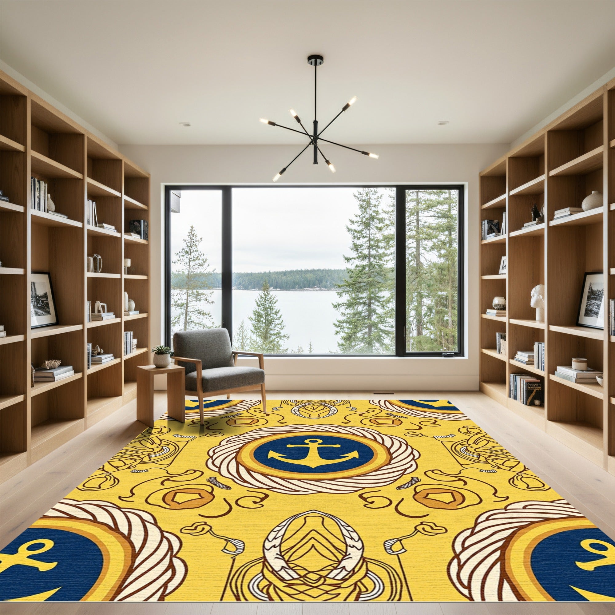 Yellow Navy Anchor Rope Medallion Rug