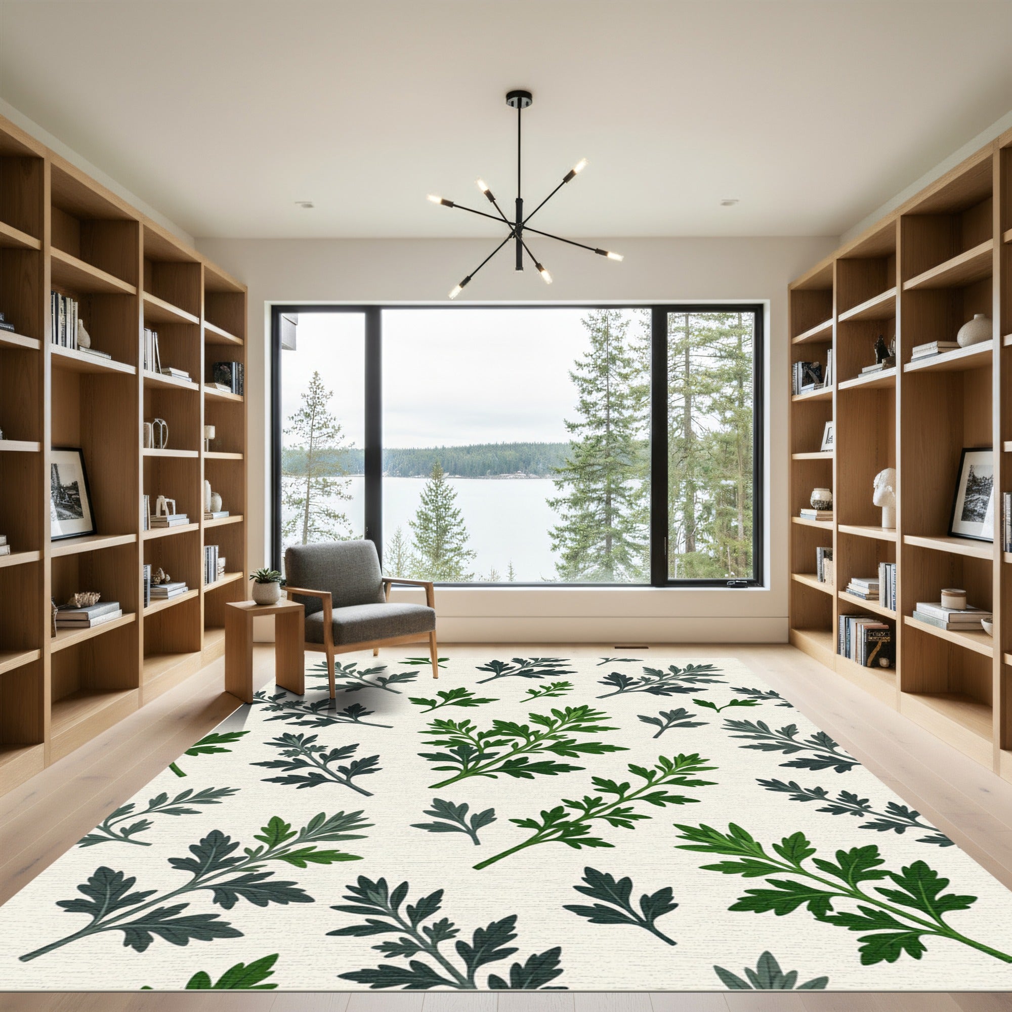 Deep Green Leafy Sprig Arrangement Rug