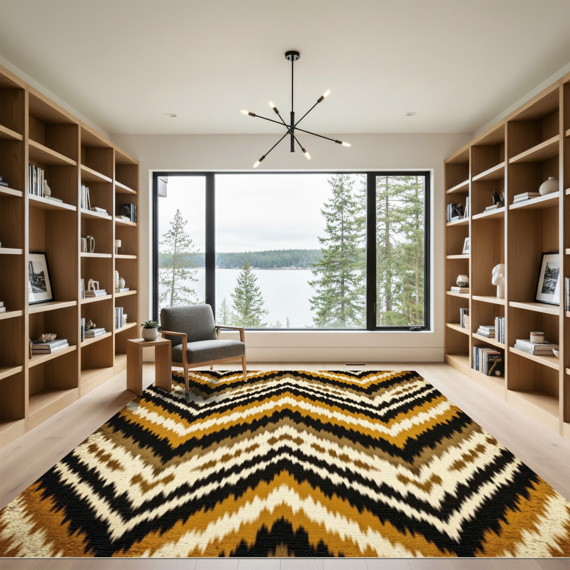 Earthy Ochre Chevron Ikat Geometric Rug