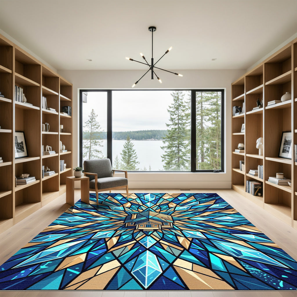 Blue Crystal Geometric House Panorama Rug