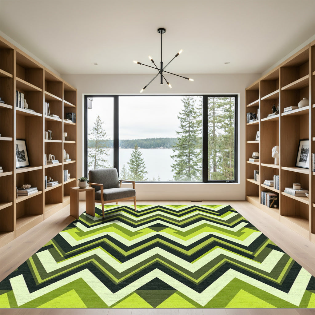 Modern Lime Green Geometric Zigzag Rug