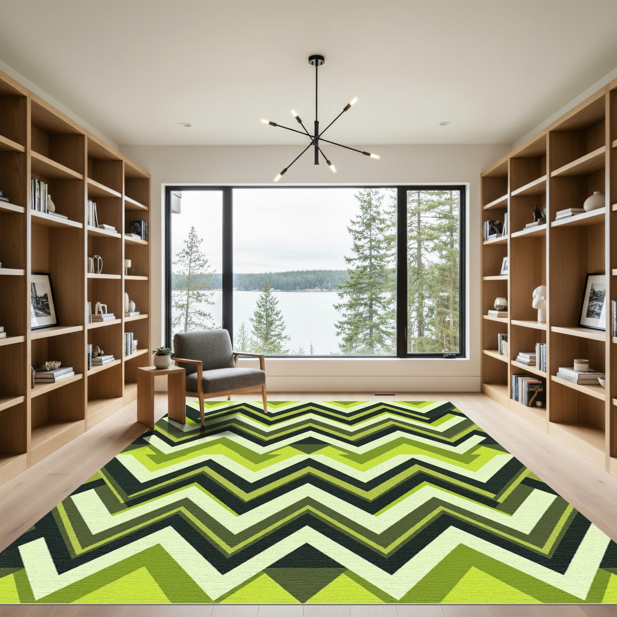 Modern Lime Green Geometric Zigzag Rug