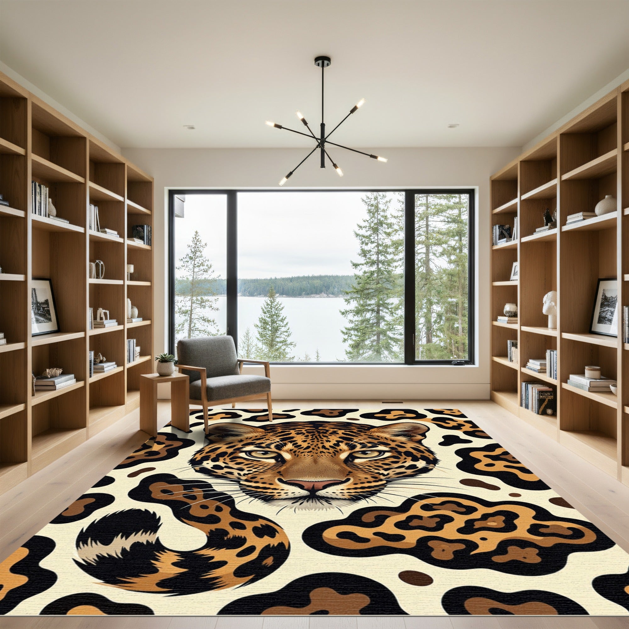 Bold Golden Leopard Face Abstract Rug