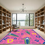 Whimsical Yellow Fish Pink Alphabet Rug