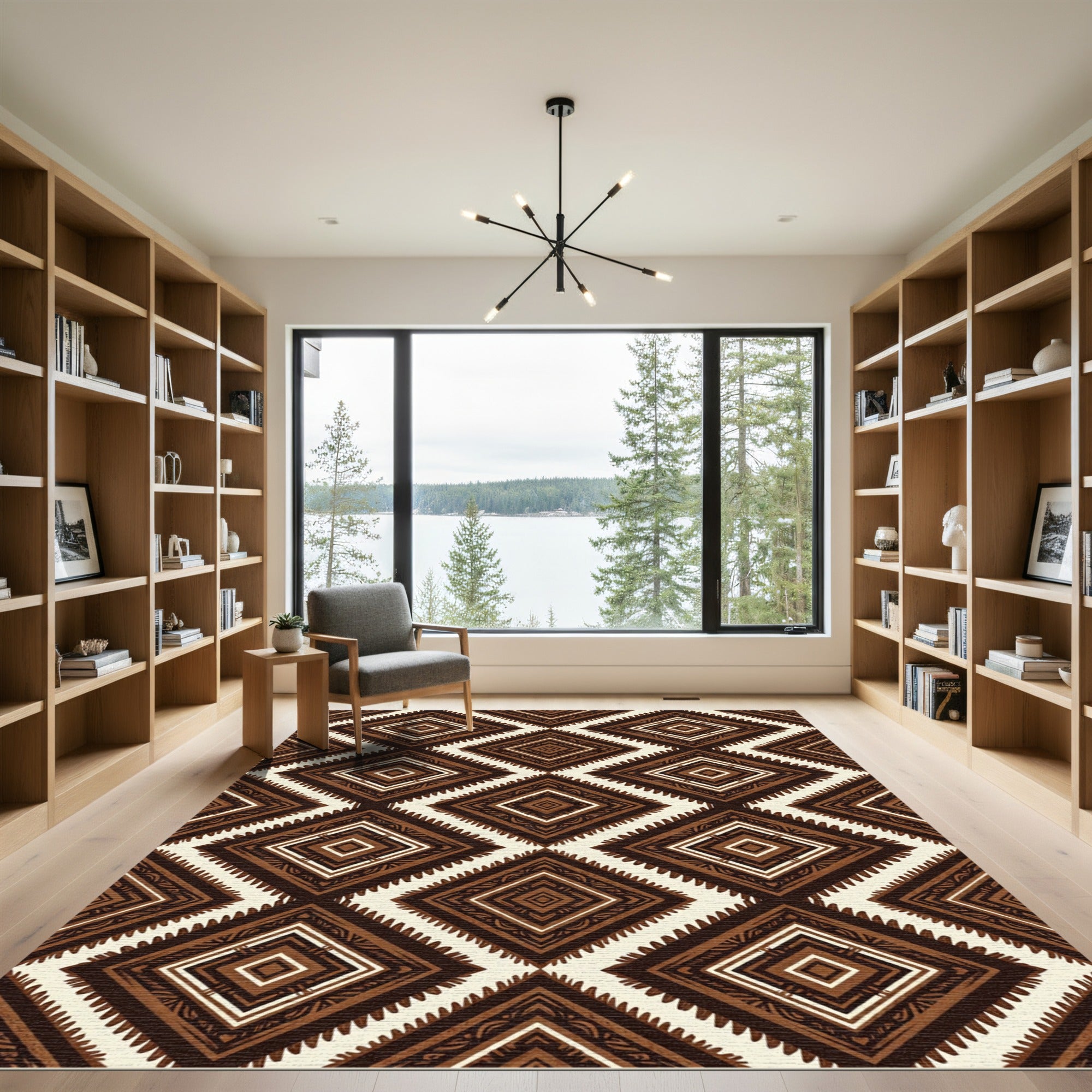 Dark Brown Diamond Zigzag Geometric Rug