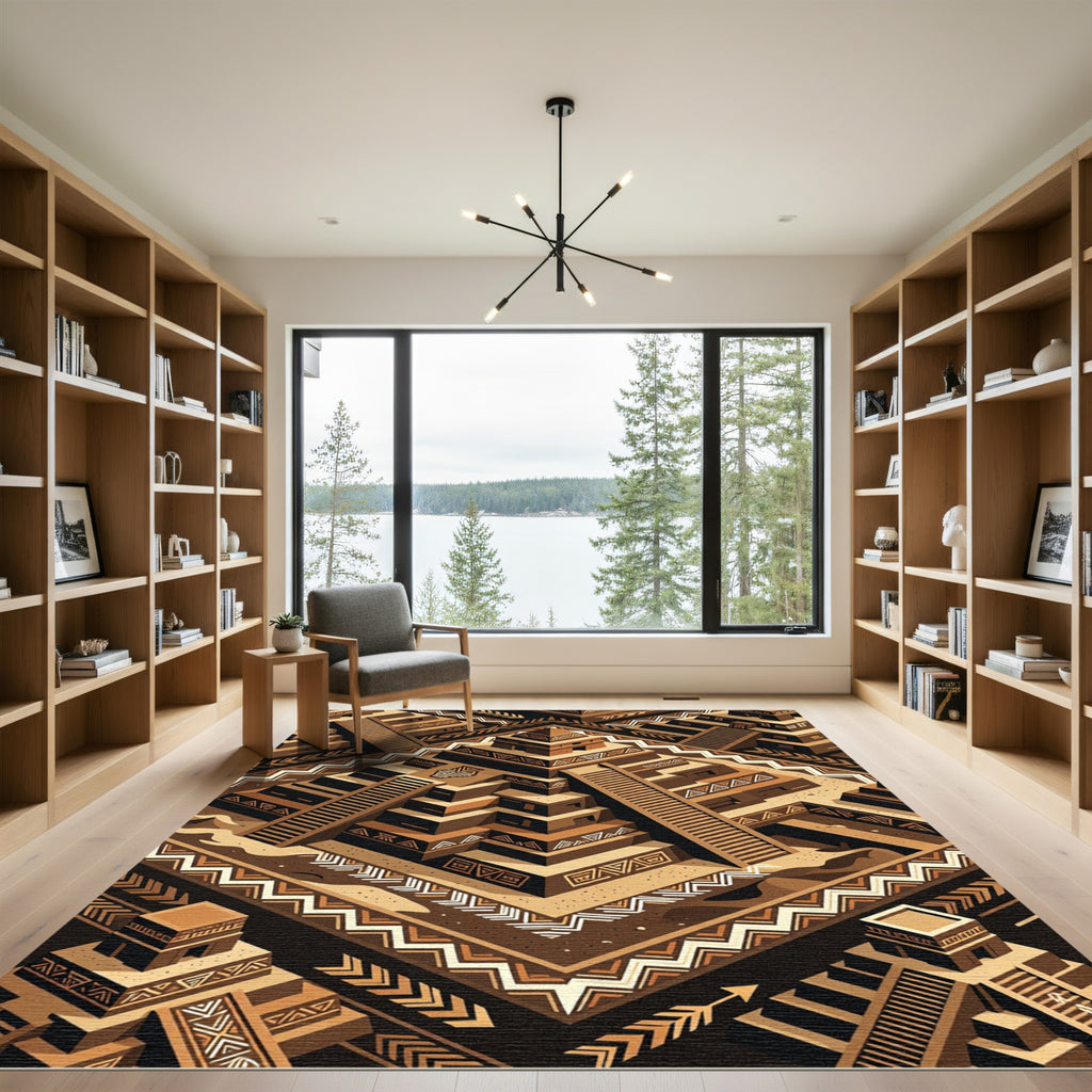Geometric Tribal Steps Terracotta Rug
