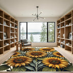 Lush Golden Sunflower Botanical Illustration Rug