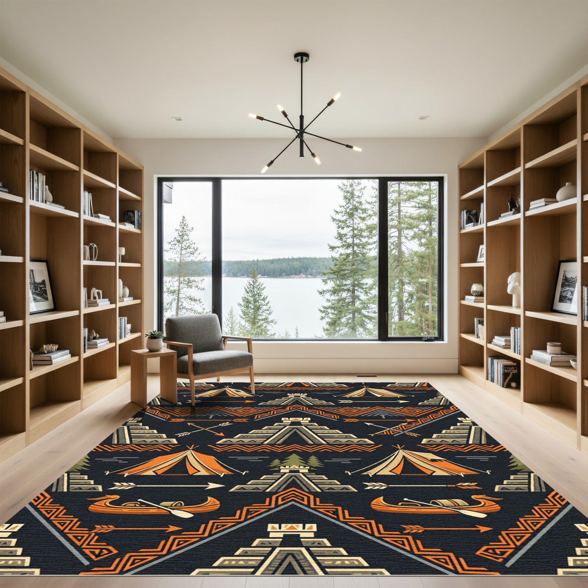 Geometric Aztec Totem Burnt Orange Rug