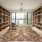 Ornate Pink Floral Damask Gold Rug