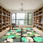 Cracked Tile Green Beige Abstract Composition Rug