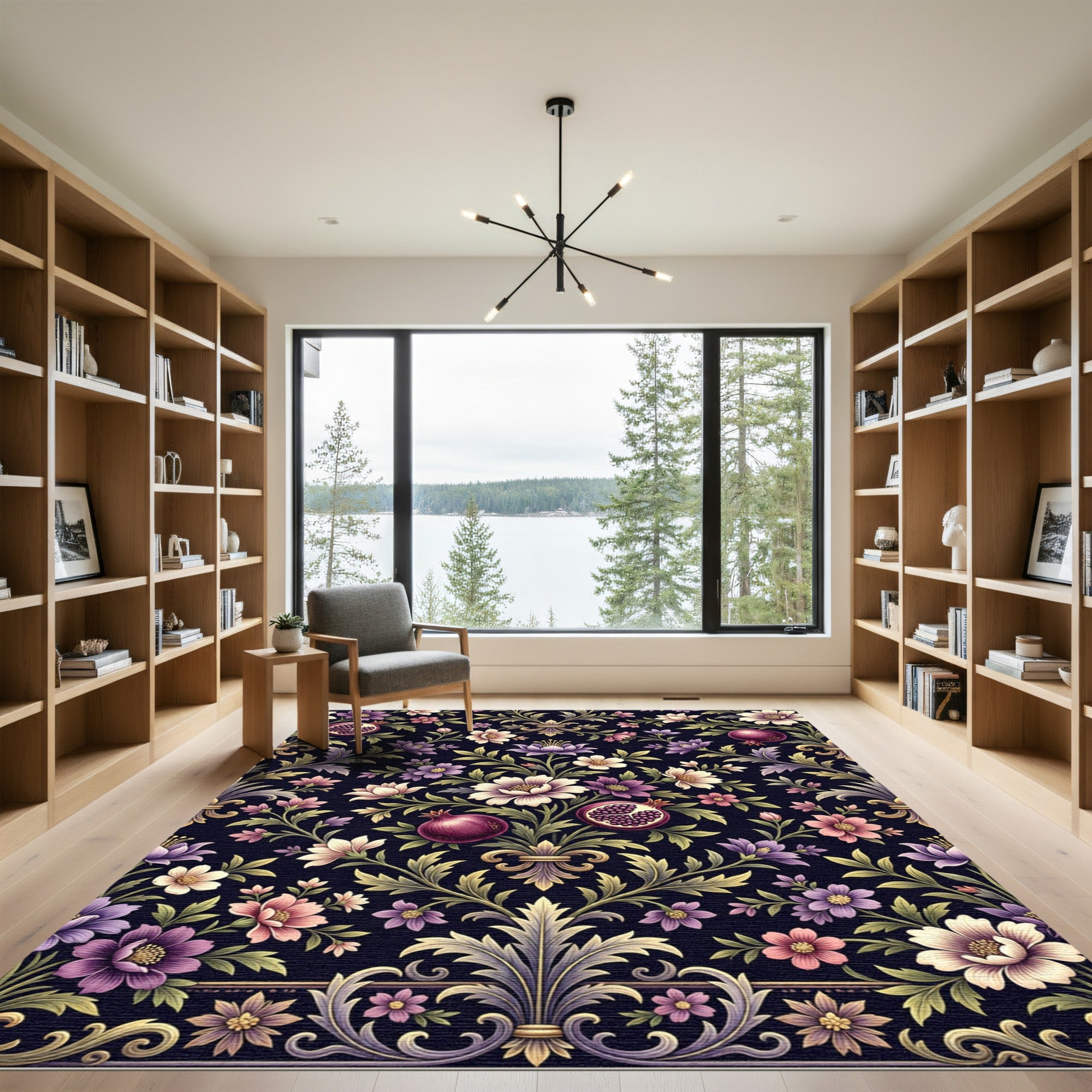 Rich Pomegranate Floral Tapestry Rug