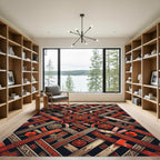 Geometric Crimson Woven Interlocking Lattice Rug