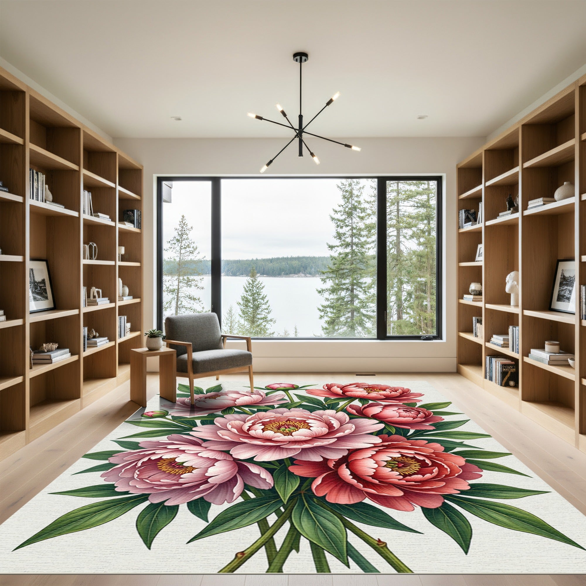Coral Pink Peony Blossom Garden Rug