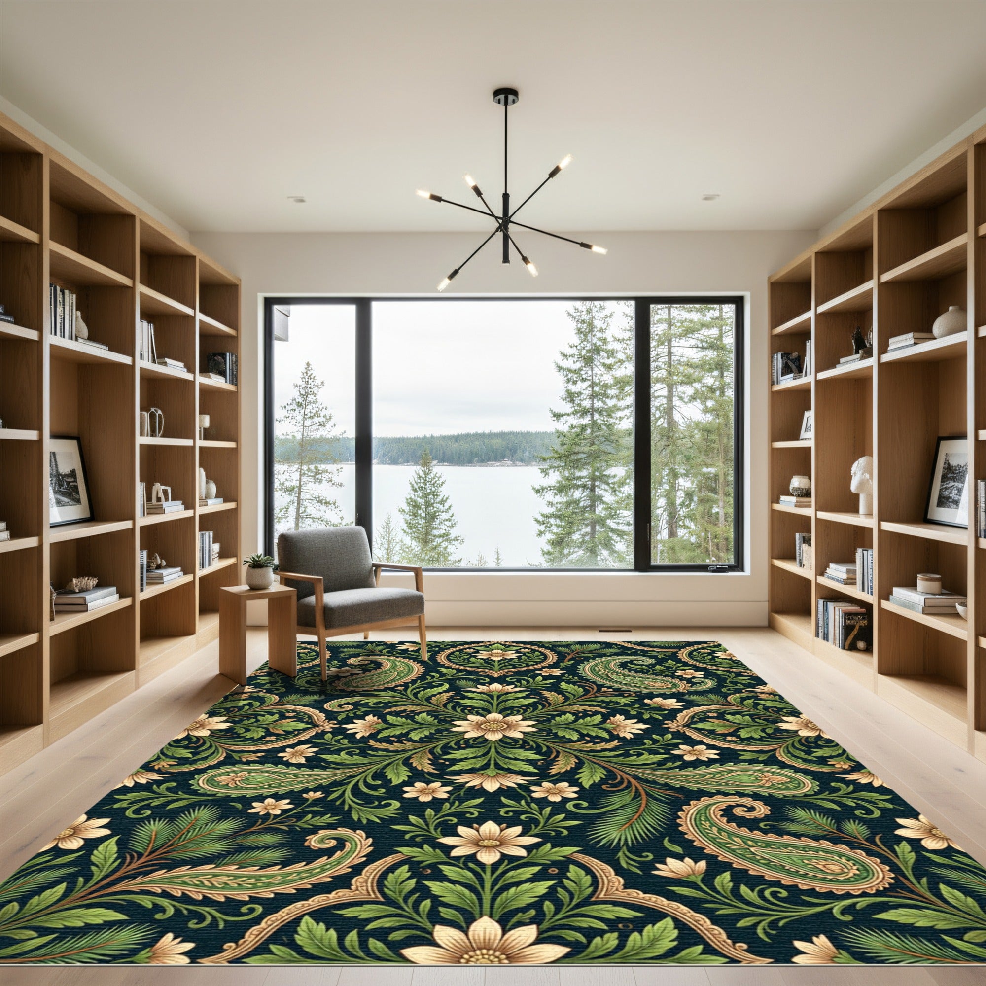 Rich Emerald Paisley Floral Scroll Rug