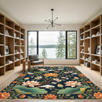Elegant Navy Lotus Blossom Botanical Rug