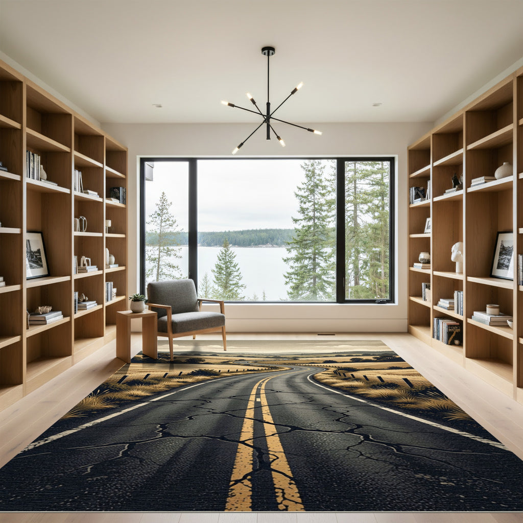 Winding Country Road Scenic Horizon Rug
