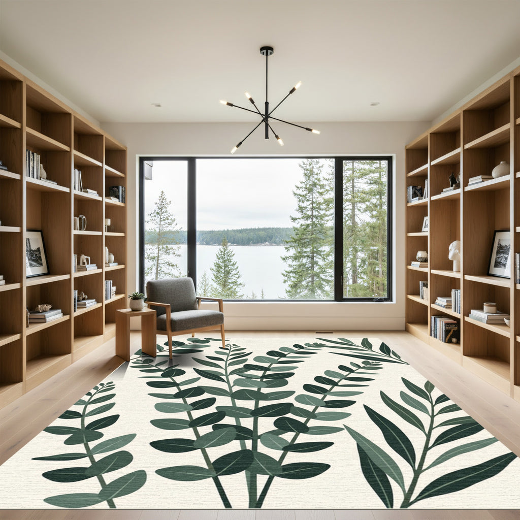 Deep Green Eucalyptus Branch Collage Rug