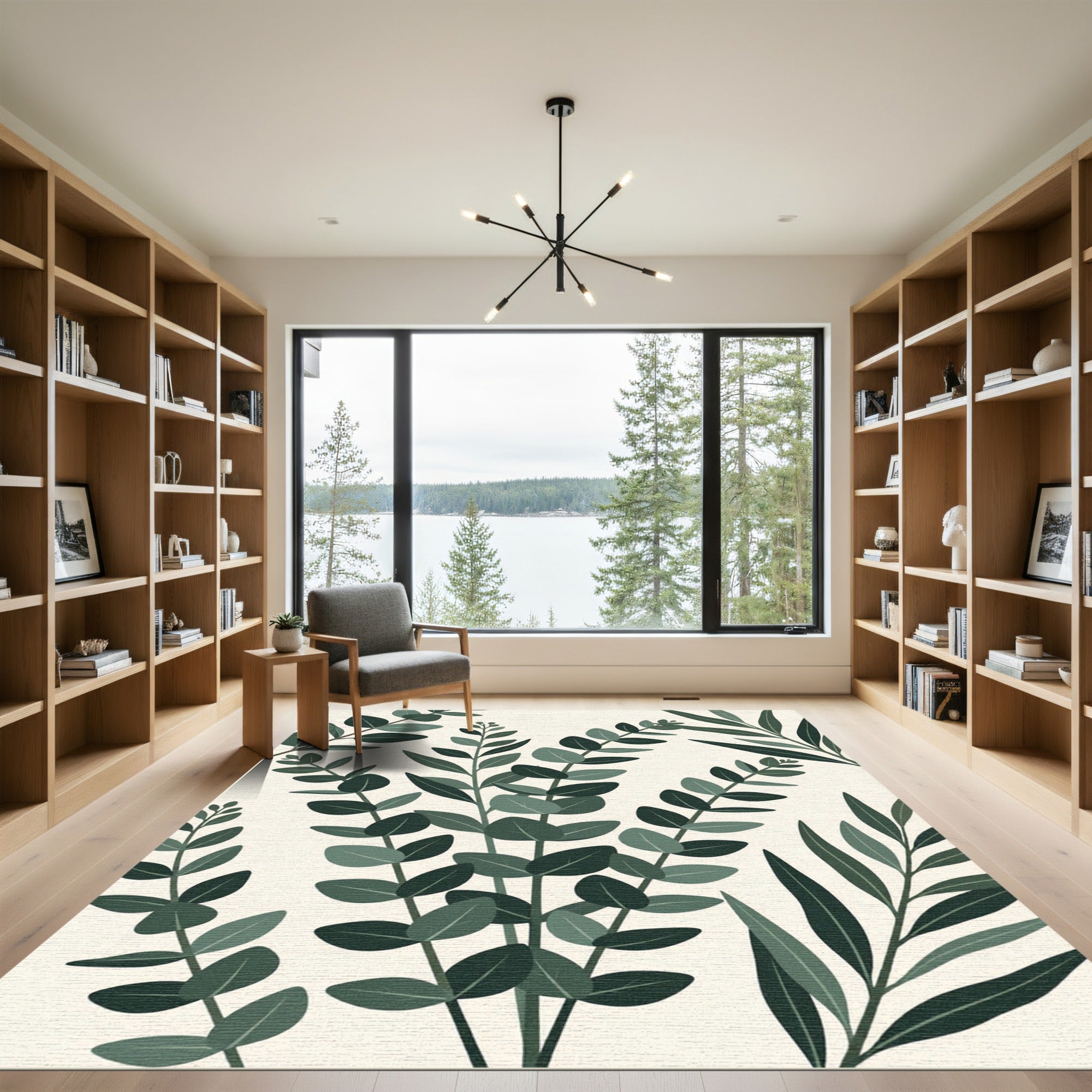 Deep Green Eucalyptus Branch Collage Rug