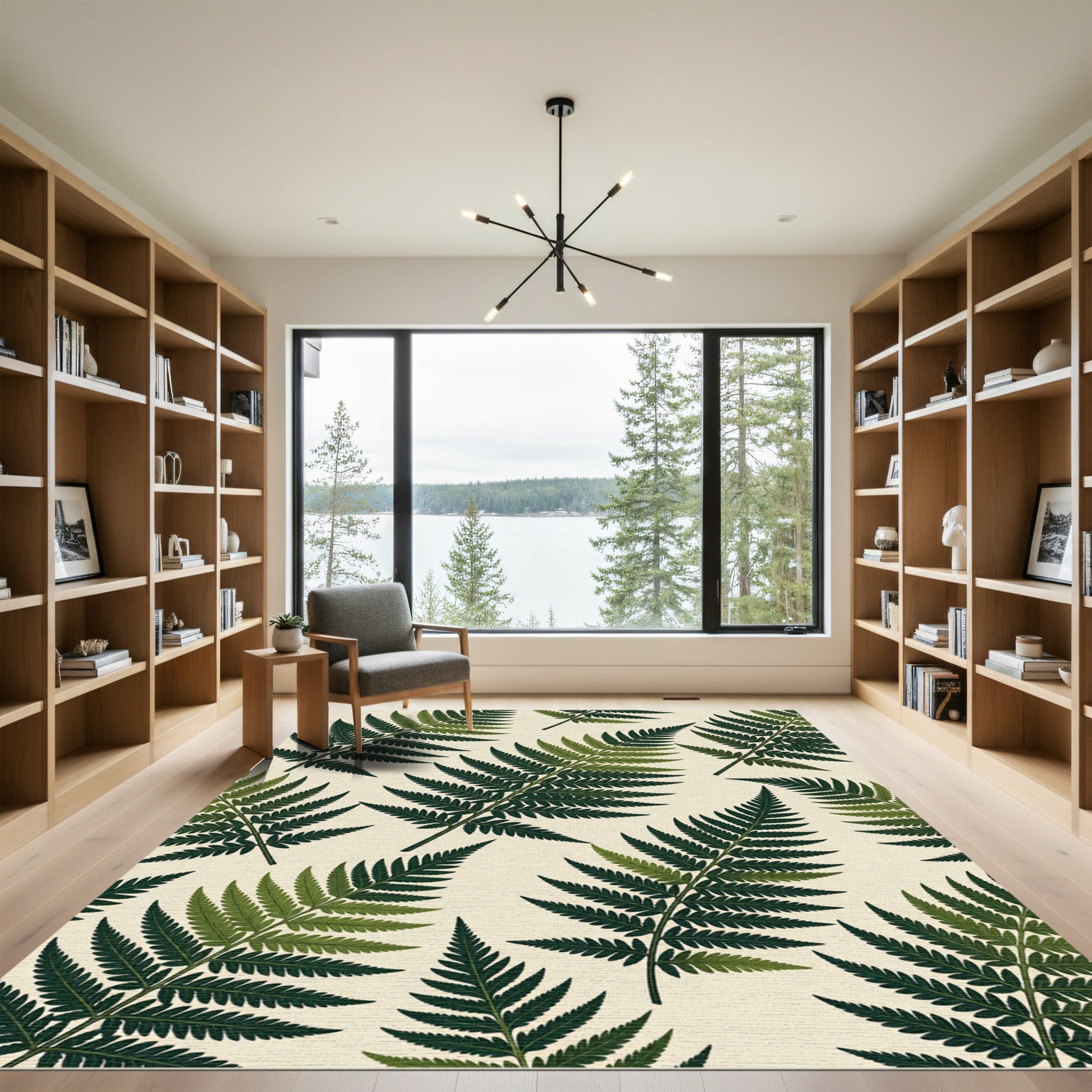 Lush Botanical Emerald Fern Frond Rug
