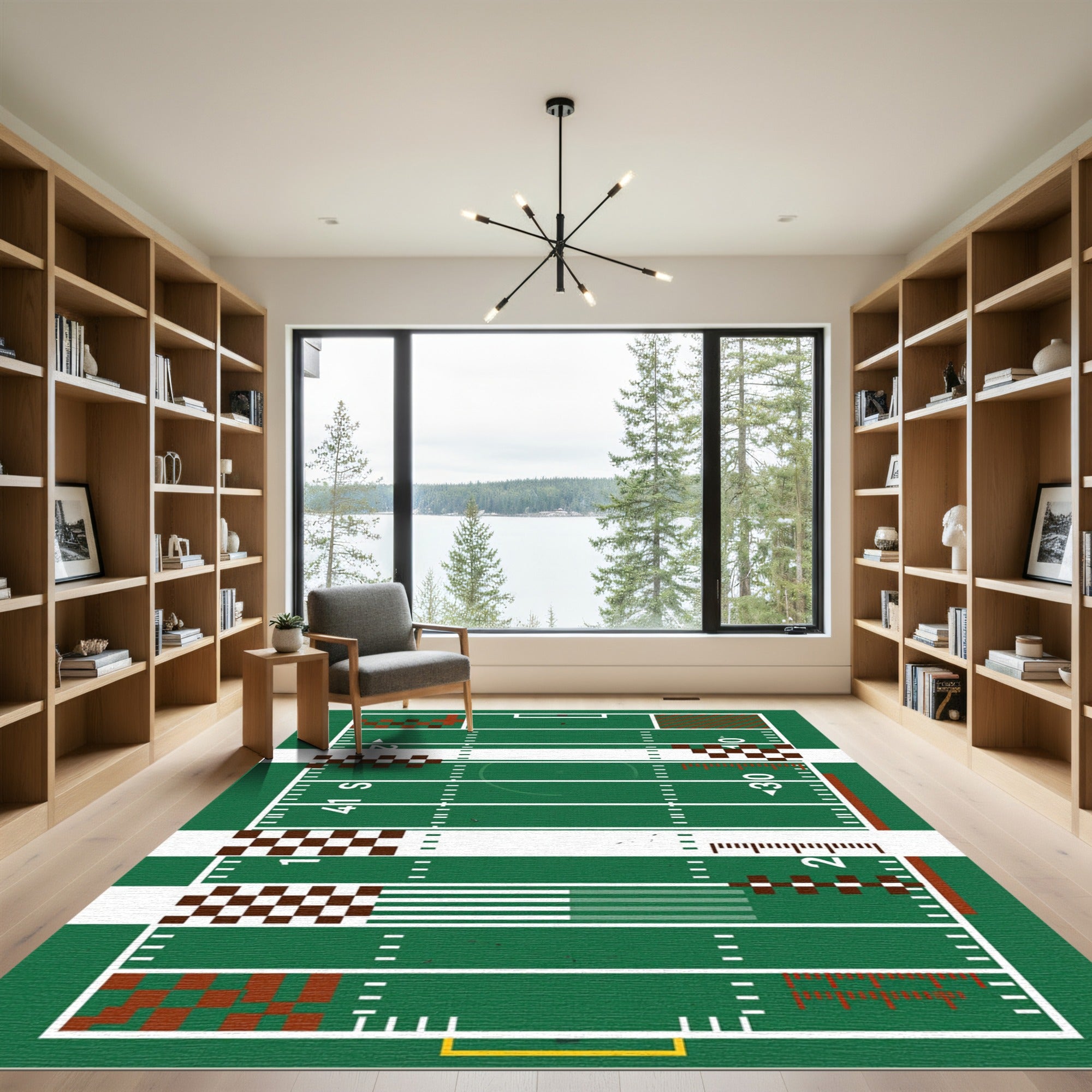 Emerald Field Grid Athletic Stadium Rug
