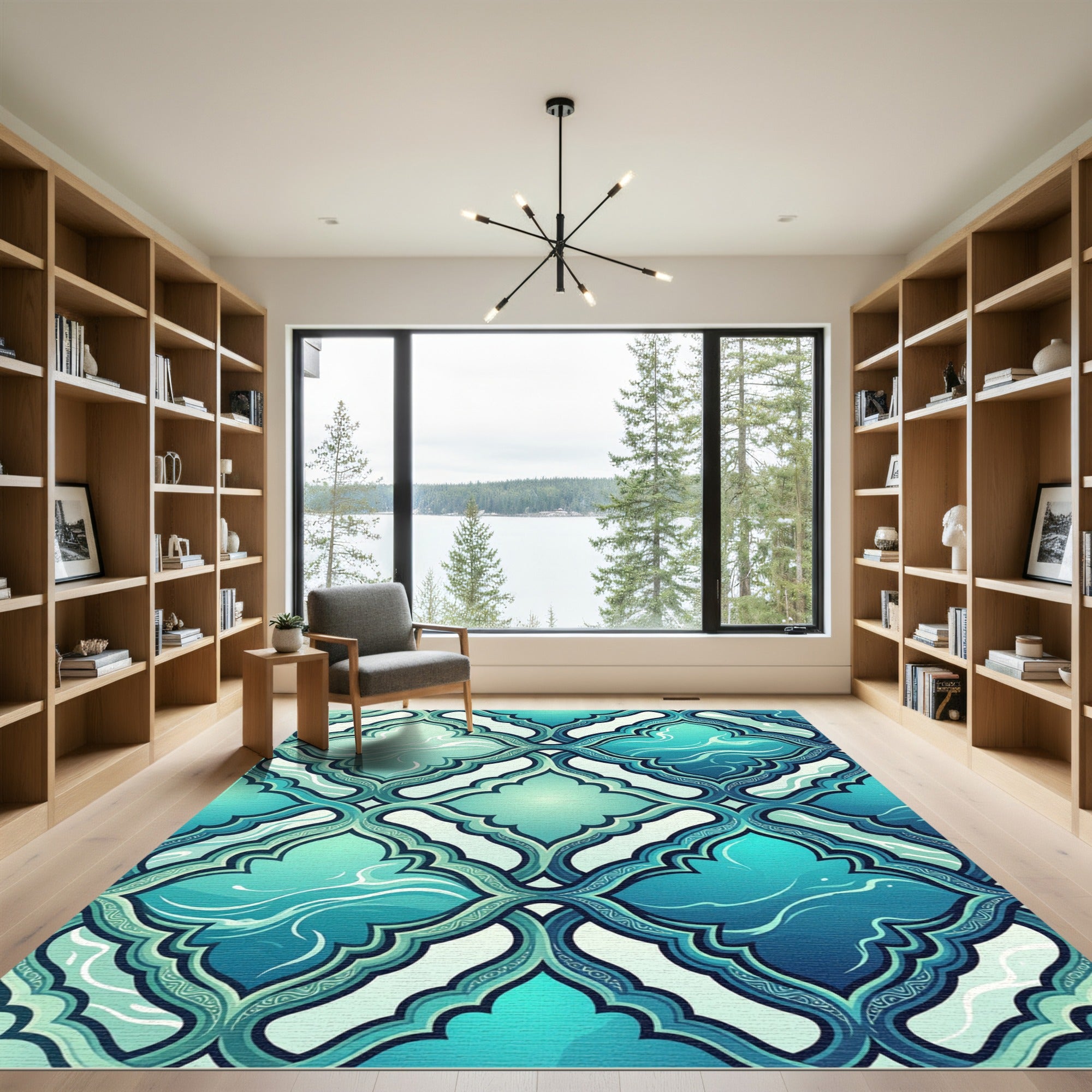 Teal Quatrafoil Flowing Wave Tile Rug