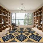 Navy Blue Gold Geometric Tribal Diamond Rug