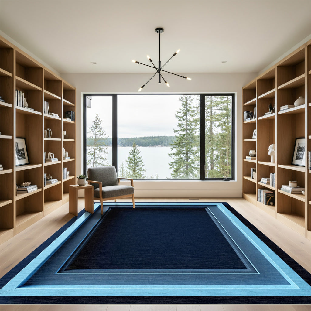Geometric Triple Layered Blue Frame Rug