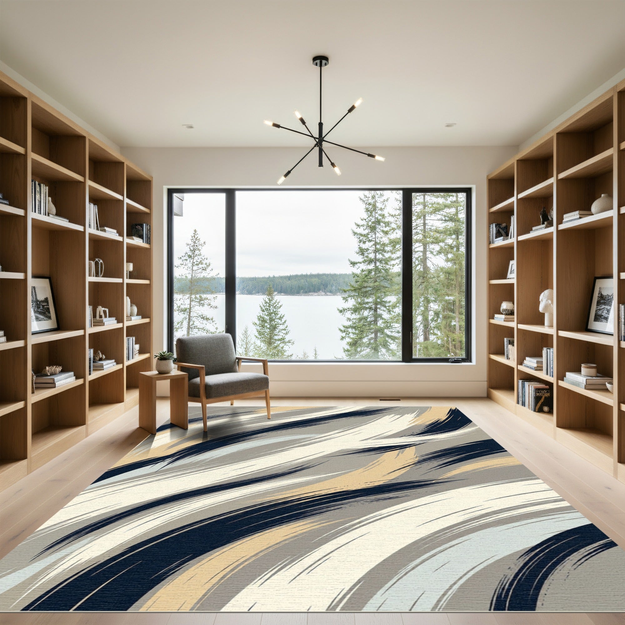Modern Neutral Abstract Brushstroke Swipe Rug