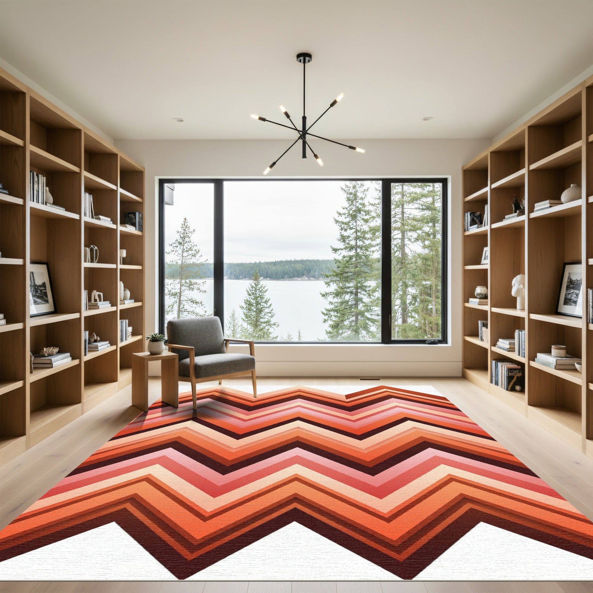 Retro Orange Pink Chevron Layers Rug