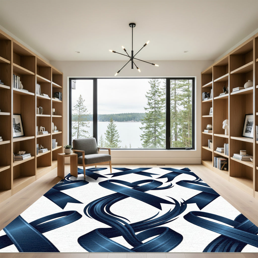 Elegant Deep Blue Ribbon Knot Rug