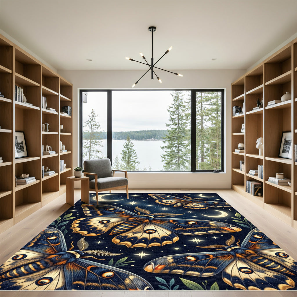 Midnight Moth Celestial Night Sky Rug