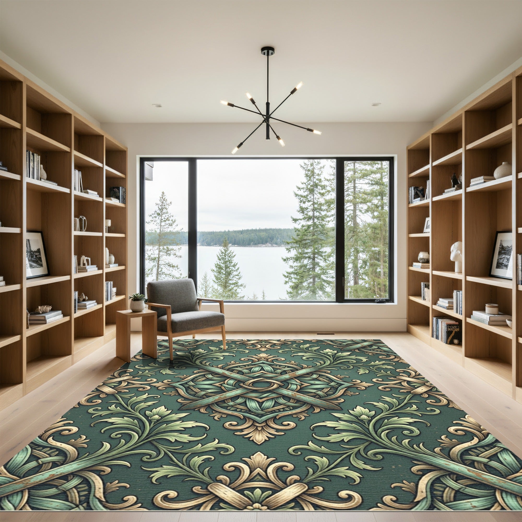 Emerald Green Filigree Scrollwork Rug