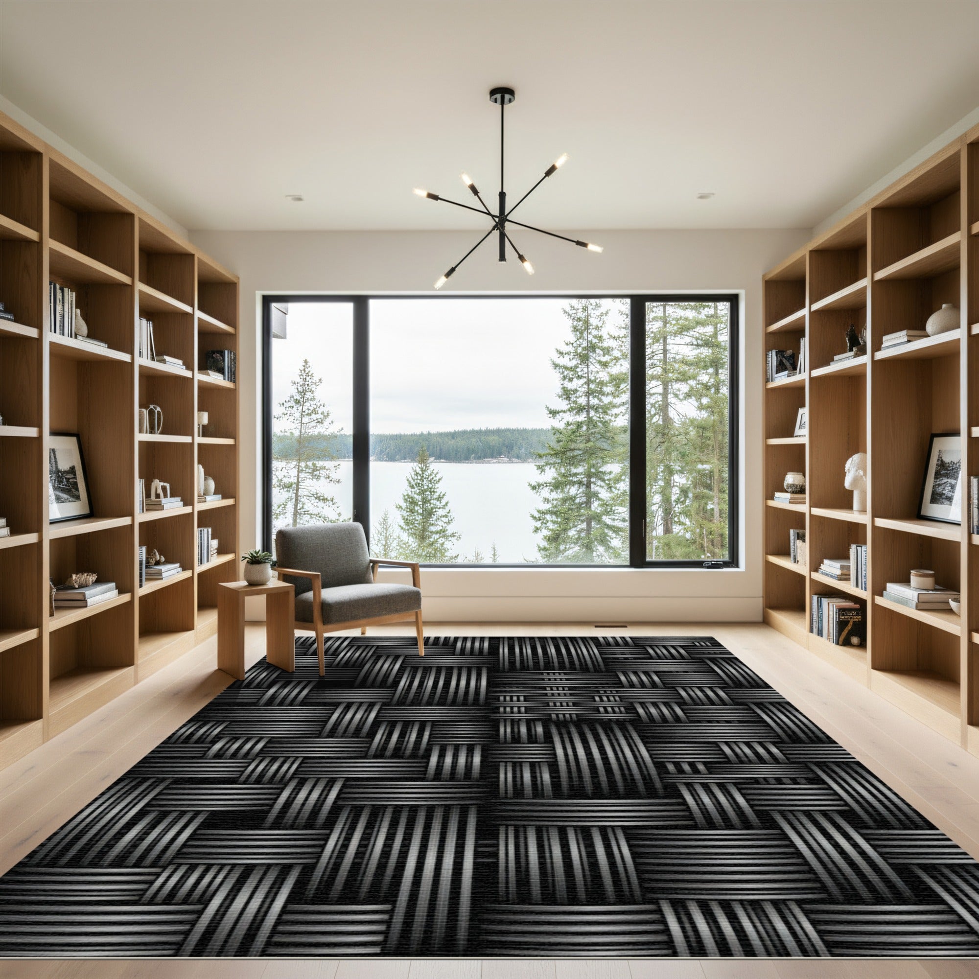 Monochrome Woven Texture Grid Rug