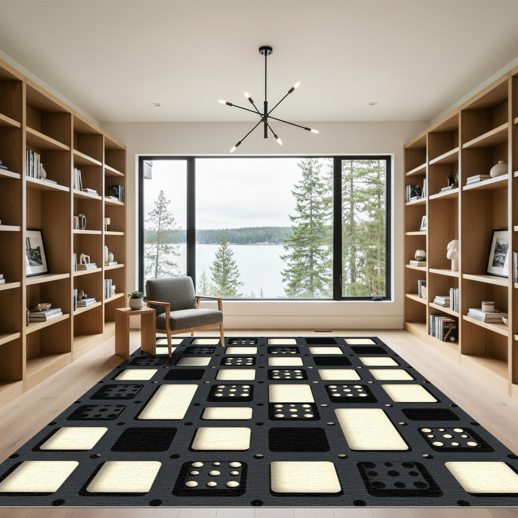 Minimalist Monochrome Geometric Grid Block Rug