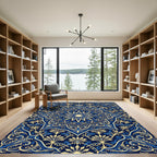 Navy Blue Golden Radiant Star Medallion Rug