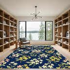 Light Yellow Pink Floral Branches Navy Rug