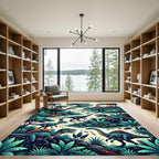 Vibrant Prehistoric Dinosaur Lush Jungle Landscape Rug