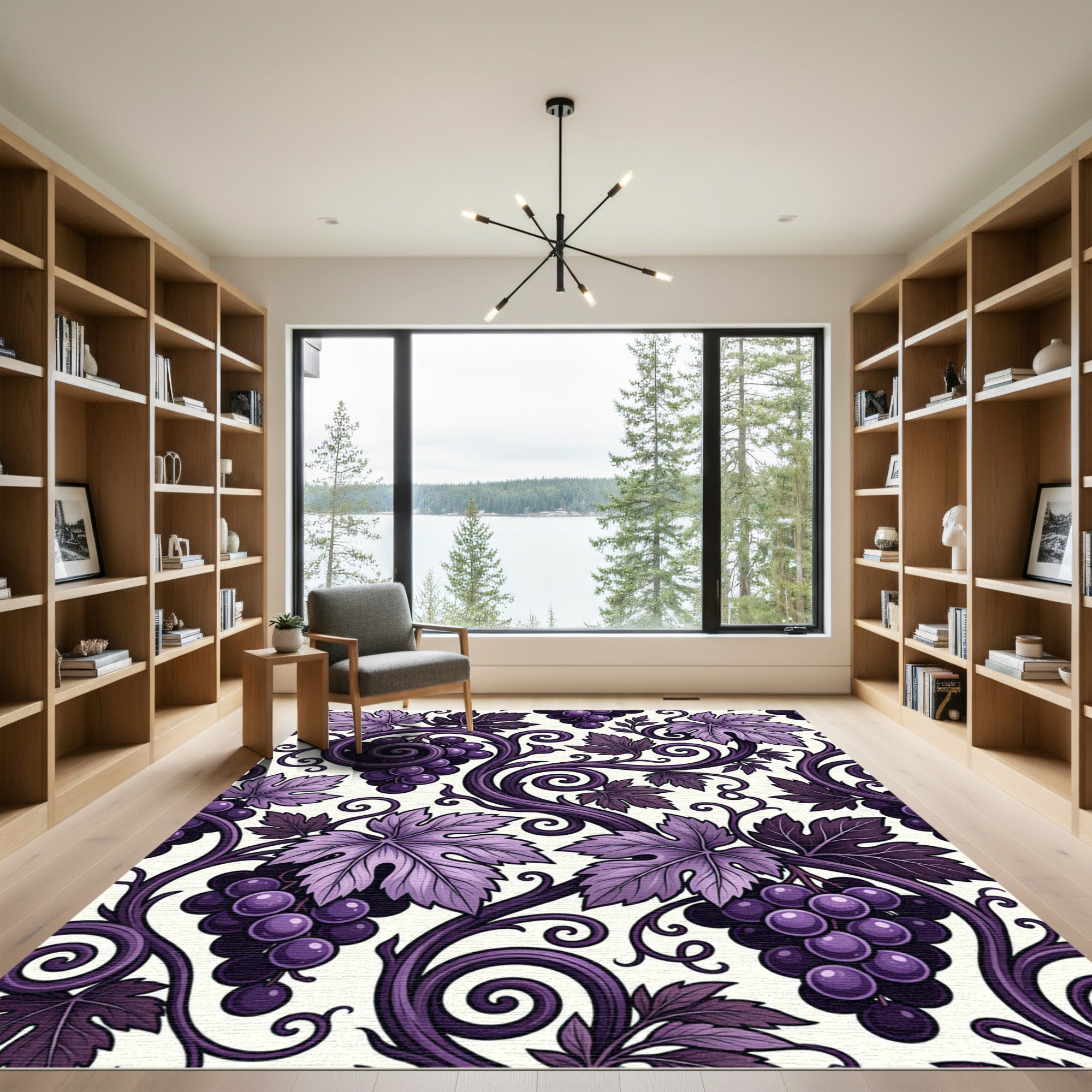 Ornate Purple Grapevine Scroll Rug