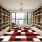Modern Crimson Black Grid Geometric Rug