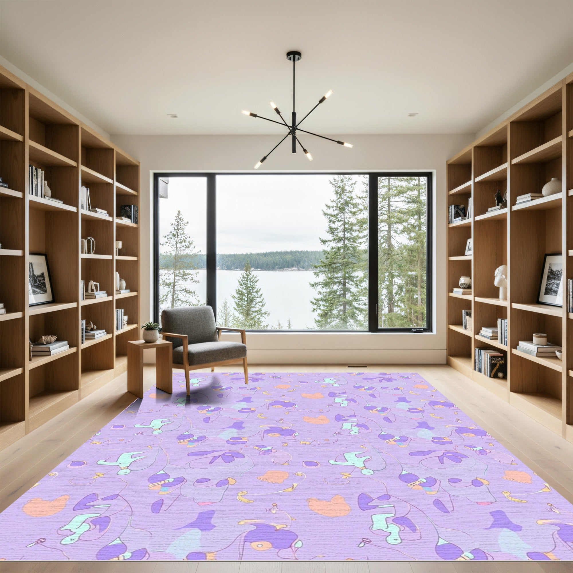 Pastel Lavender Abstract Botanical Branches Rug