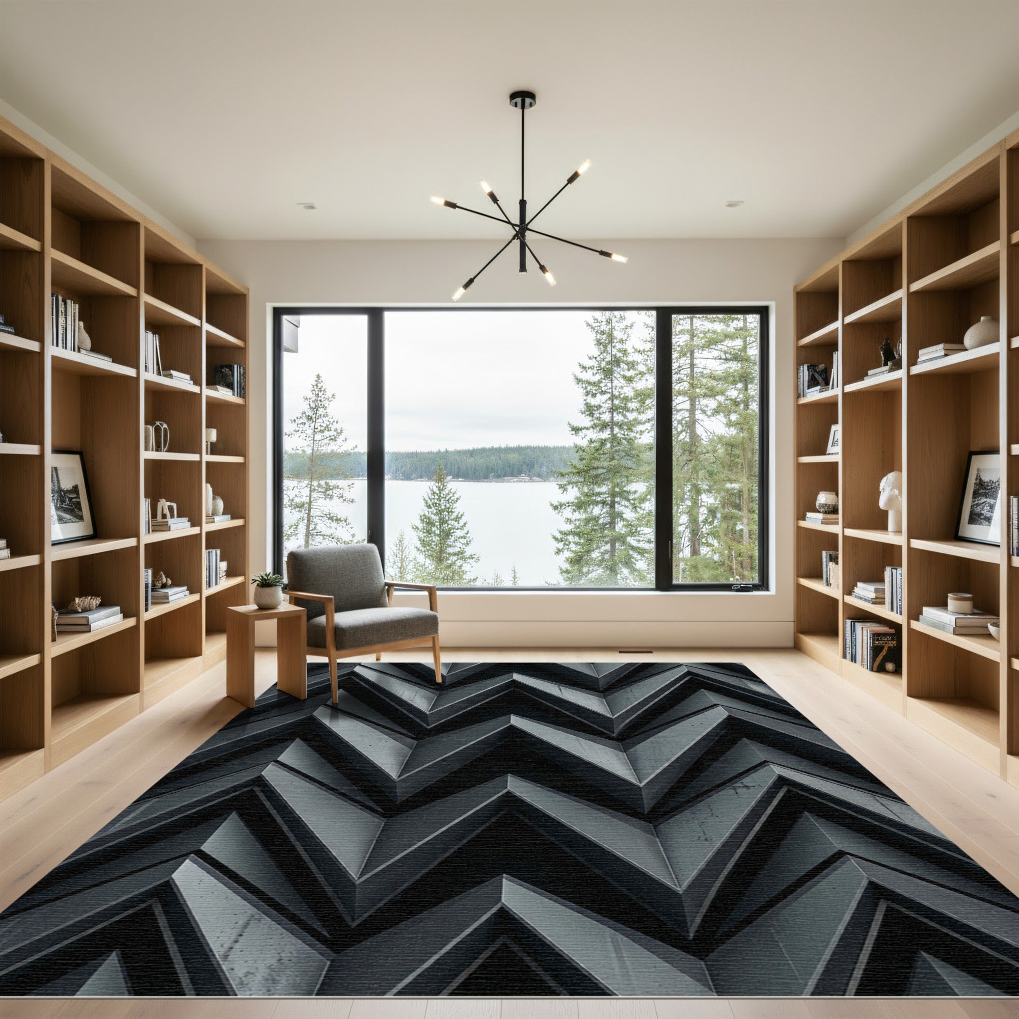 Modern Charcoal Geometric Chevron Zigzag Rug