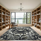 Elegant Monochrome Lotus Botanical Rug