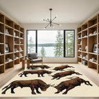 Earthy Brown Charging Bull Illustration Rug