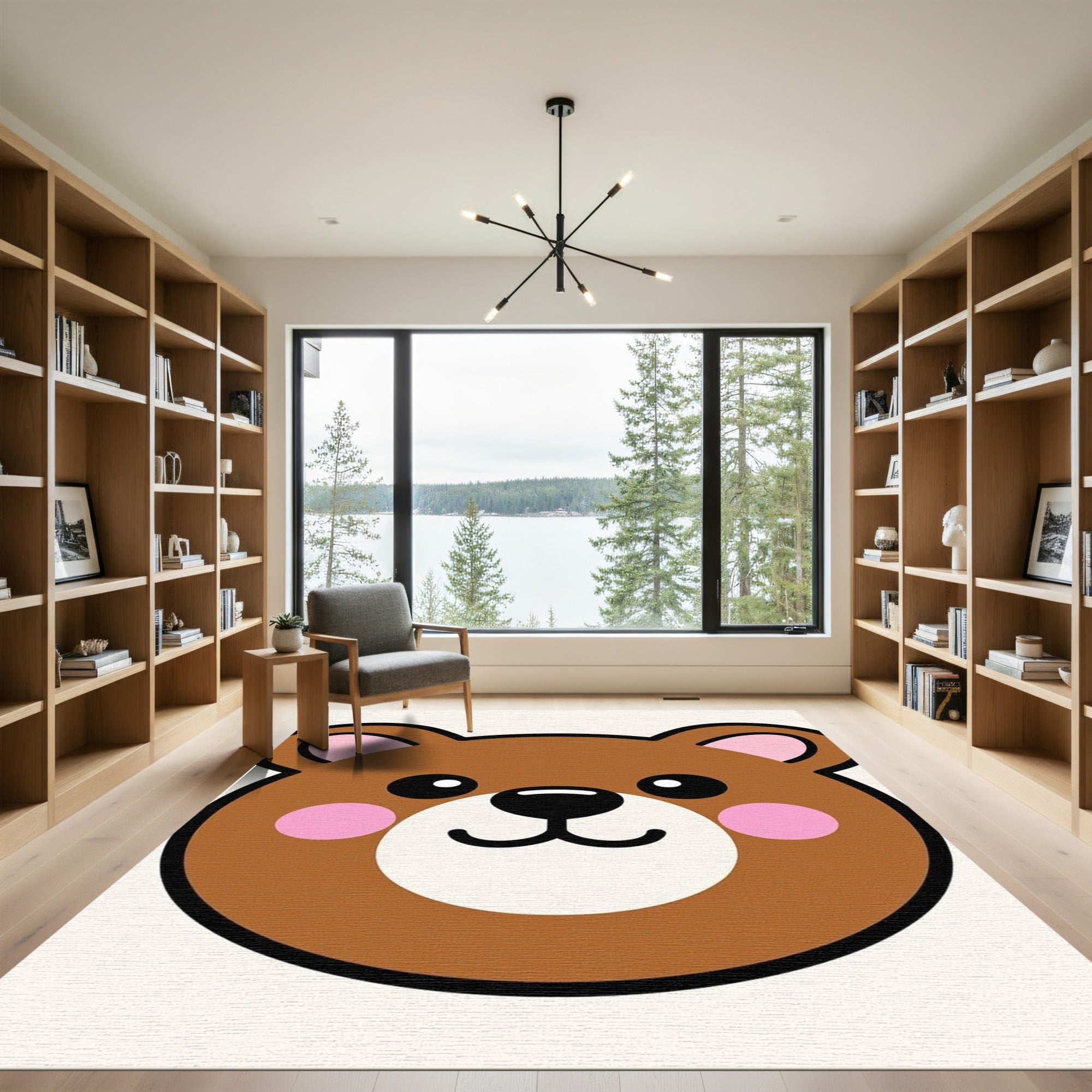 Cute Brown Bear Face Pink Cheeks Rug