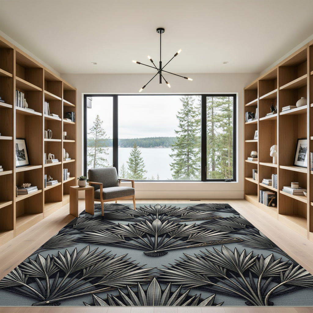 Art Deco Gray Fan Palm Rug