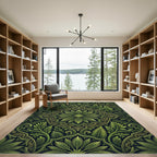 Green Fern Medallion Ornate Rug