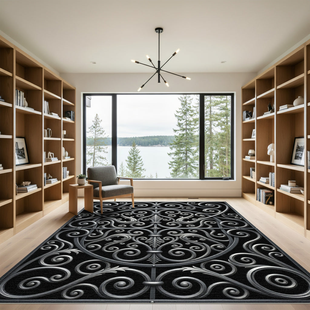 Charcoal Swirl Filigree Gate Rug